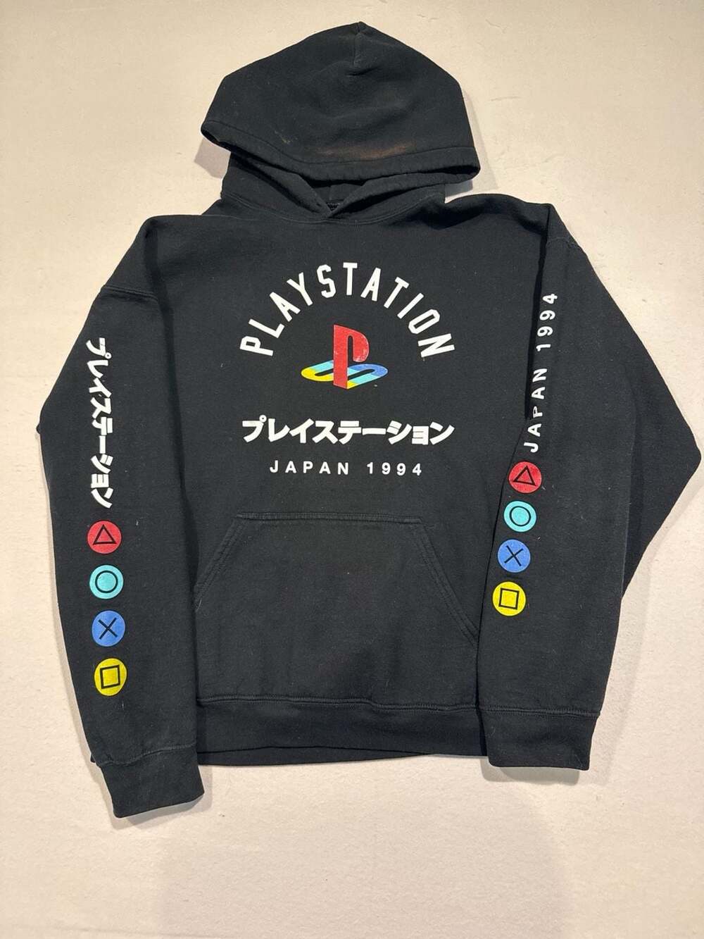 PlayStation Hoodie Size L Japan 1994 Retro Graphic Black Sweatshirt